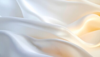 Obraz premium Abstract White Silk or Satin Fabric Background with Smooth Flowing Waves and Soft Golden-White Lighting.