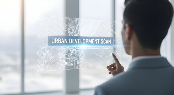 Urban Planner Using Virtual Display for Urban Development Scan in Modern Office