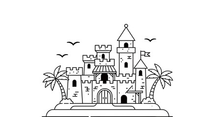 Cartoon castle on island illustration vector design background