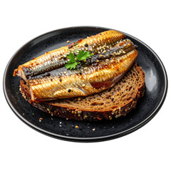 Smoked eel canap� on rye bread with horseradish cream, an elegant and flavorful scandinavian appetizer for special occasions, isolated on white background