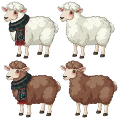 Fototapete Rund Kinder Cartoon White and Brown Sheep With Plaid Scarf  © GraphicsRF