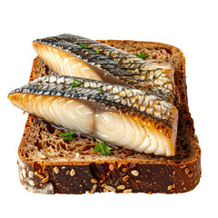 A gourmet smoked eel canap�, a traditional nordic treat, presented without a plate for a clean composition, isolated on white background