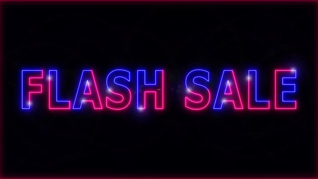 Neon Flash sale text stroke light effect animation on black background, 4k video.