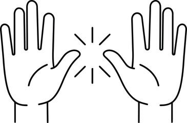 Hands with energy spark icon - connection & creation line art
