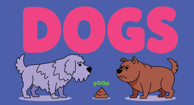 Funny cartoon dogs with poop illustration for kids and dog lovers