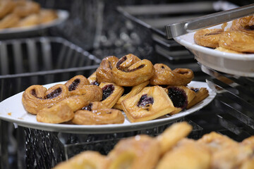 Delicious pastry assortment for breakfast buffet