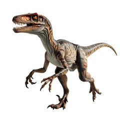 Fototapeta premium Detailed realistic velociraptor dinosaur model with sharp claws and teeth isolated on transparent background