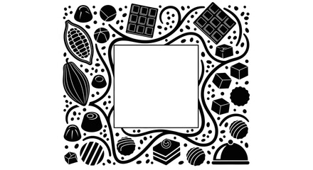 Chocolate frame vector design with cocoa beans and truffle sweets