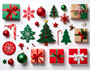 Festive Christmas Decor A Flat Lay of Gifts, Ornaments, and Decorations