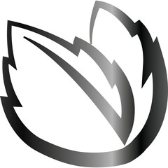 Abstract stylized leaf shape with jagged edges in grayscale gradient on a transparent background symbolizing nature and growth