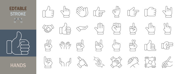Hands icon set.  Editable line icons. Vector illustration.
