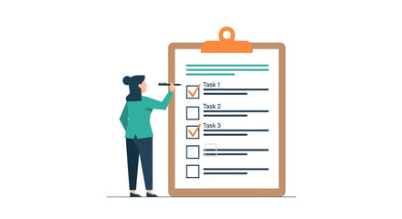 A person marking checkboxes on a large clipboard, completing tasks with a pen.