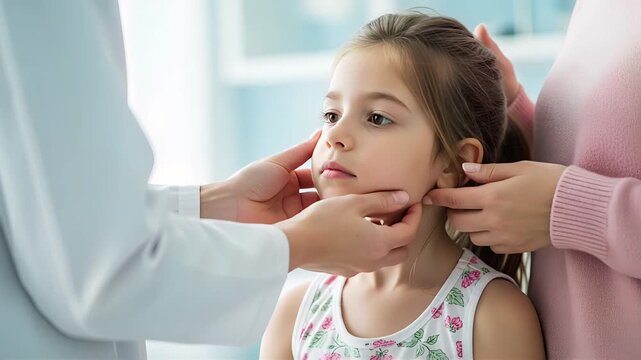 Pediatrician Examines Young Girl's Lymph Nodes with Parent Present