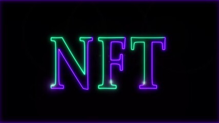 Neon NFT text stroke light effect animation on black background, 4k video. - Powered by Adobe