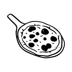 hand drawn pizza in frying pan doodle