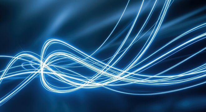 Abstract blue light trails flowing and intertwining in dynamic motion