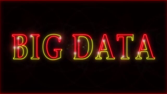 Neon Big Data text stroke light effect animation on black background, 4k video.