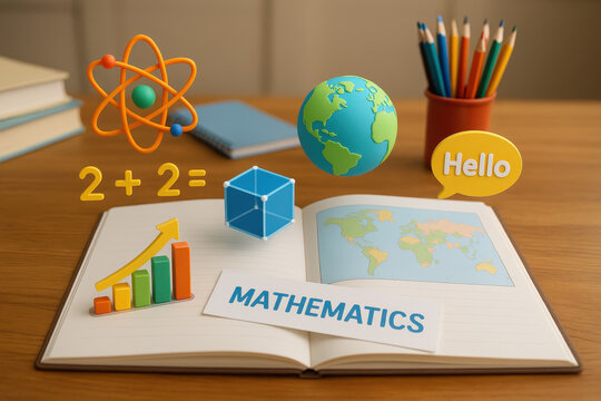Creative education tools enhance learning in smart classroom where technology meets mathematics. Engaging visuals like globes and graphs inspire students to explore new concepts