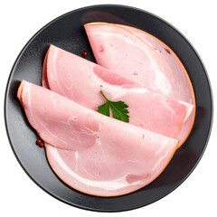 Authentic westphalian ham, a flavorful and traditional german cured meat, arranged on a dark surface and cleanly isolated on white background
