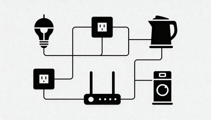 Smart Home Connectivity: A minimalist illustration outlines the intricate network of a modern home, where technology seamlessly integrates, power, devices. connecting the home to the digital world.