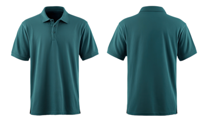 Teal polo shirt, front and back view