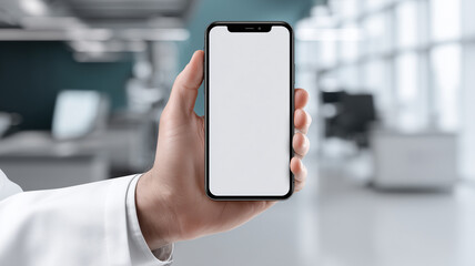 Healthcare professional presenting a smartphone for telemedicine, representing remote consultation, secure communication, and streamlined access to patient services.

