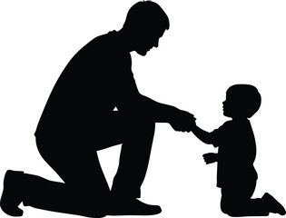 Adult and child silhouette, emotional bond vector, parenting care concept, guidance moment scene, cad drawing flat vector illustration