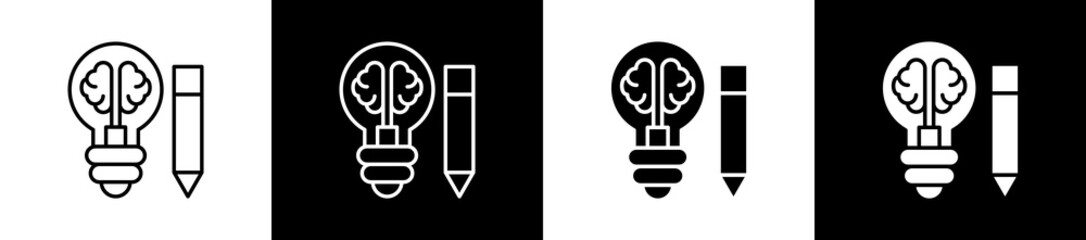 Ideas icon set in line and glyph style on black and white background