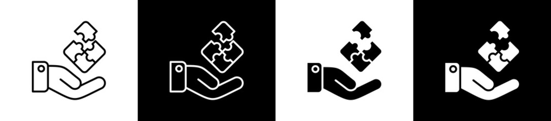 Problem Solving icon set in line and glyph style on black and white background
