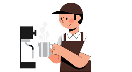 Barista Preparing Coffee with Espresso Machine in Cozy Caf