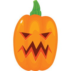 A Spooky Orange Halloween Jack O Lantern Pumpkin With A Carved Scary Face And A Green Stem On A Transparent Background