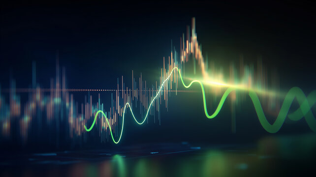 Market volatility waveform illustrating dynamic data streams and algorithmic signals, representing analytics, forecasting, and risk awareness for financial decision making.
