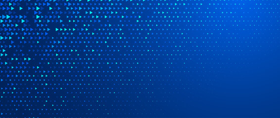 Blue neon triangle texture. Glowing arrow geometric background. Tech triangular mosaic pattern wallpaper. Fading arrow halftone gradient for science poster, healthcare banner, business booklet. Vector