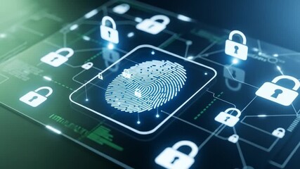 Advanced security system with biometric data, fingerprint scan technology and network encryption - Powered by Adobe