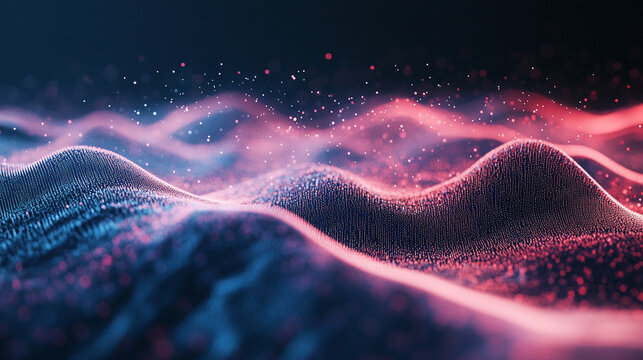 Floating polygon mesh emitting particle trails dynamic abstract digital art glowing geometric shapes in motion futuristic and immersive visualization of technology energy and network