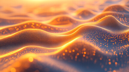 Floating polygon mesh emitting particle trails dynamic abstract digital art glowing geometric shapes in motion futuristic and immersive visualization of technology energy and network