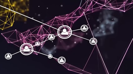 Animated Network of People Icons Connecting with Plexus Lines on Dark Background - Powered by Adobe
