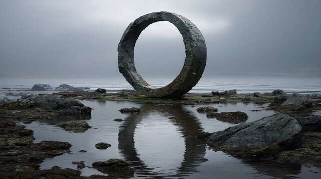 Floating ring acting as a gateway to a digital world, symbolizing technology, virtual realms, innovation, futuristic portals, and immersive digital experiences.
 - Powered by Adobe