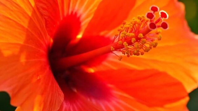 Striking orange hibiscus flower with red stamen