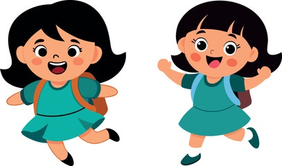 happy kids illustration, friendship cartoon design, cute children vector, joyful school friends artwork, playground activity illustration, childhood happiness art, kids friendship concept, cheerful ki