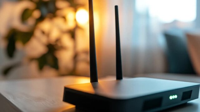 Modern wireless router with green indicator lights for home or office connectivity