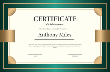 Premium Green and Gold Achievement Certificate Template