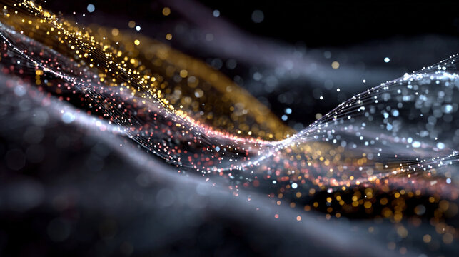 Dynamic visualization of glowing digital particles flowing in stream like data transmission futuristic concept of technology information transfer and abstract digital network design - Powered by Adobe