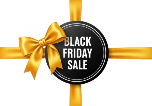 Black Friday Sale ribbon and bow isolated on transparent background