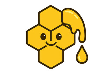 Fototapeta premium Honeycomb character dripping honey, sweet food item with smiling face and hexagonal shape, natural sugar