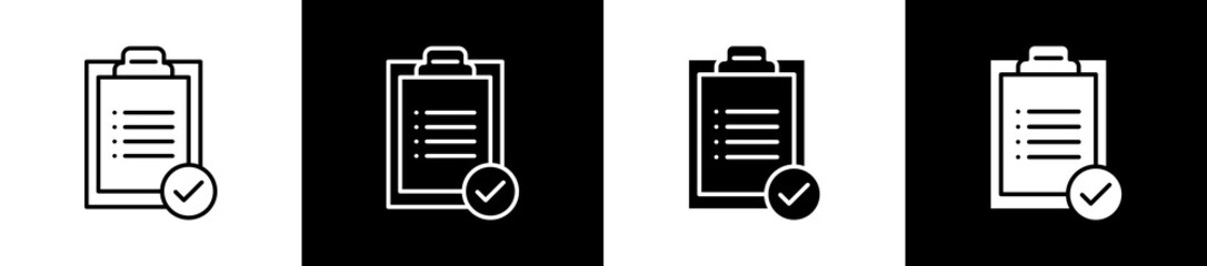 Task List icon set in line and glyph style on black and white background