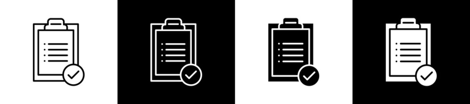 Task List icon set in line and glyph style on black and white background