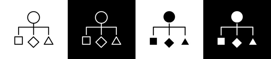 Algorithm icon set in line and glyph style on black and white background