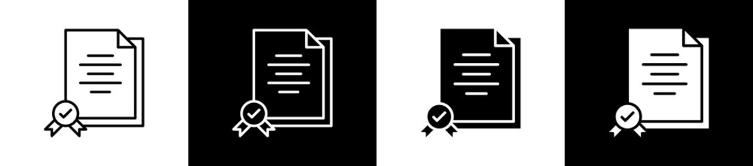 Standards icon set in line and glyph style on black and white background