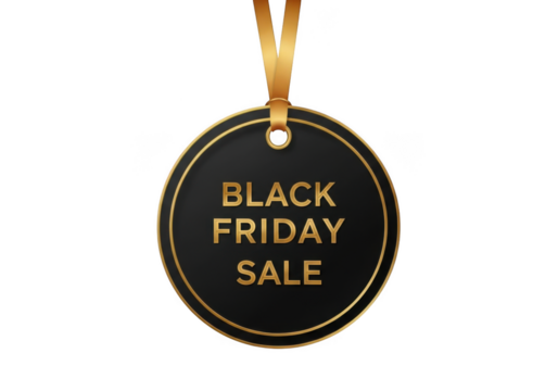 Black Friday Sale Tag with Gold Trim isolated on a transparent background label